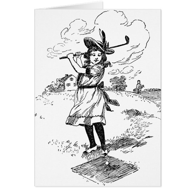 Golf Girl Golfspielen Vintage Kunst (Vorne)