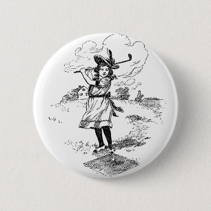 Golf Girl Golfspielen Vintage Kunst Button