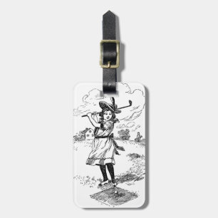 Golf Girl Golfspielen Vintage Kunst Gepäckanhänger