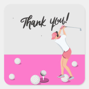 Golf Girl Lady Woman Golfing Danke, dass du pink b Quadratischer Aufkleber