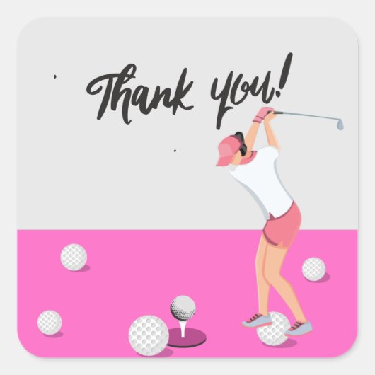 Golf Girl Lady Woman Golfing Danke, dass du pink b Quadratischer Aufkleber (Vorderseite)