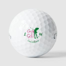 Golf Girl Simple Monogram Pink und Green genannt Golfball