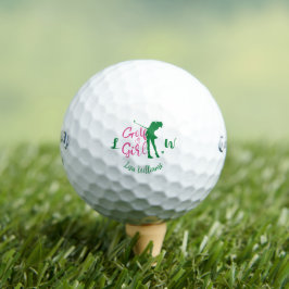 Golf Girl Simple Monogram Pink und Green genannt Golfball