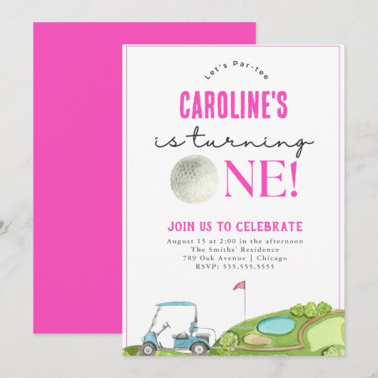 Golf Girls Einladung zum ersten Geburtstag (Vorne/Hinten)