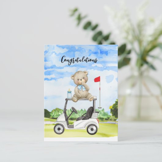 Golf Glückwunsch für Baby Golfer Es ist Boy Card Postkarte (Stehend Vorderseite)