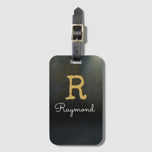 Golf Gold Monogram Initial und Name in schwarz Gepäckanhänger (Vorderseite Vertikal)