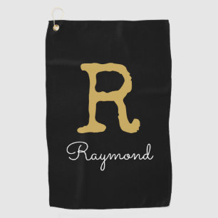 Golf Gold Monogram Initial und Name in schwarz  Golfhandtuch