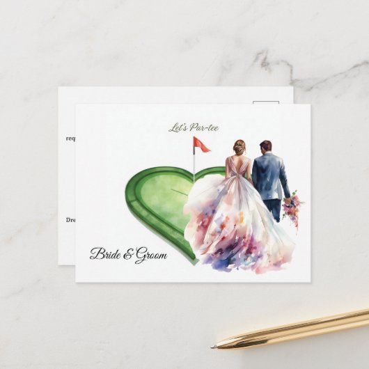 Golf golf flag on heart shape on putting green postkarte (Vorderseite/Rückseite Beispiel)