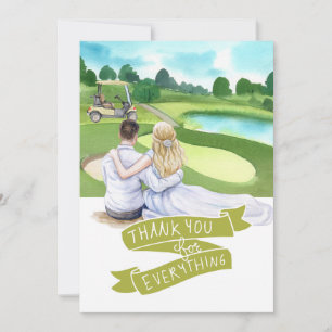Golf Golfer Braut und Bräutigam Golfplatz Aquarell Dankeskarte