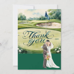 Golf Golfer Bride und Groom Golfplatz Aquarell Dankeskarte