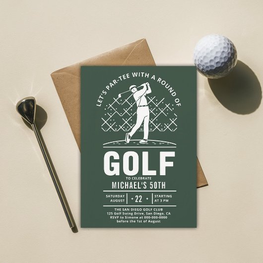 Golf Golfer Golfing Elegant Modernes 50. Geburtsta Einladung