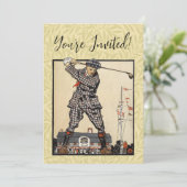 Golf Golfer Vintag antikes Golfspielen Einladung (Stehend Vorderseite)