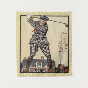 Golf Golfer Vintag antikes Golfspielen Wandteppich