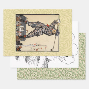 Golf Golfer Vintage Antik Golfen Geschenkpapier Set