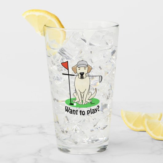 Golf Golfing Gelbe Labrador Labrador Retriever Dog Glas (Vorderseite Ice)