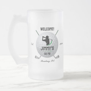 Golf Golfspielen Golfer Ball Clubs Glass Mattglas Bierglas