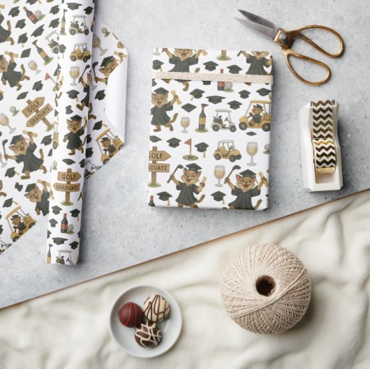 Golf Graduation themed for Cat Lover Golfer Geschenkpapier (Kunsthandwerk)