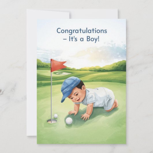 Golf Gratulation Es ist ein Junge Karte | Baby-Gol (Vorderseite)