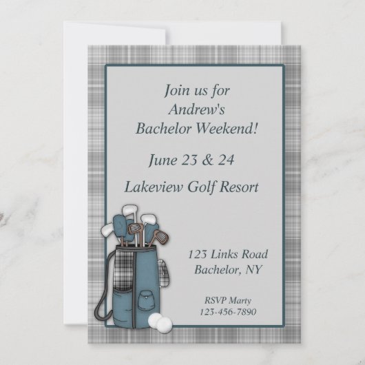 Golf Gray Kariert Einladung (Vorderseite)