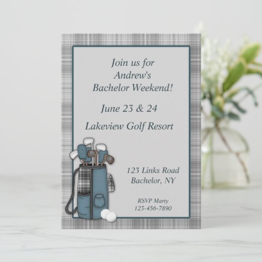 Golf Gray Kariert Einladung (Stehend Vorderseite)