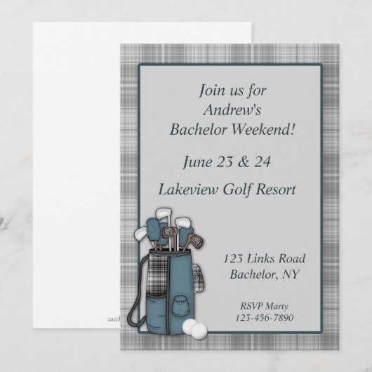 Golf Gray Kariert Einladung (Vorne/Hinten)