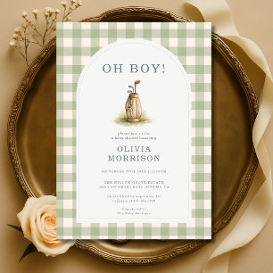 Golf Green Gingham-Baby-Shower-Einladung Einladung