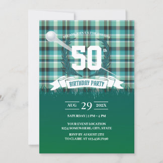 Golf Green Gingham Pattern 50. Geburtstagsparty Einladung