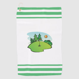 Golf Green mit Flag und Ball Golfhandtuch