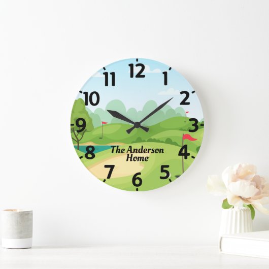 Golf Green mit Personalisiertem Namen Große Wanduhr (Zuhause)