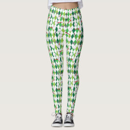 Golf Green White Raute Muster Leggings