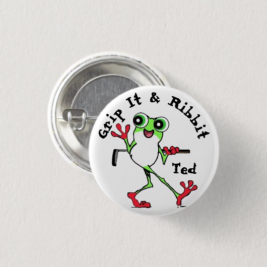 Golf Grip It and Rip It Funny Frosch Personalisier Button (Vorne & Hinten)