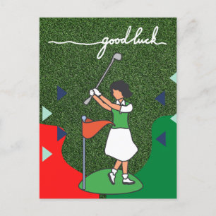 Golf Gruß Golf Ball viel Glück für Dame Golfer  Postkarte