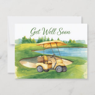 Golf Gute Besserung mit dem Golf Cart auf grün Postkarte