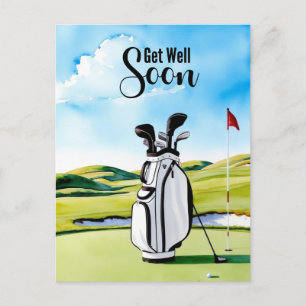 Golf, gute Besserung mit Golfbag auf Putting Green Postkarte