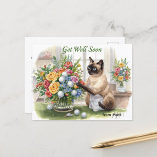 Golf Gute Besserung mit Golfball und Blumen  Postkarte