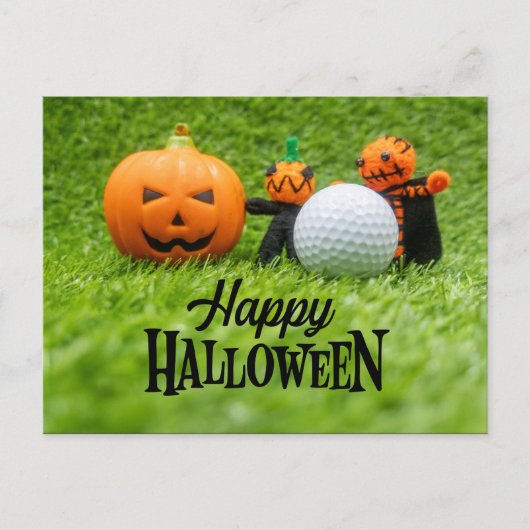 Golf Halloween mit Golfball und Geisterkürbis Postkarte (Vorderseite)