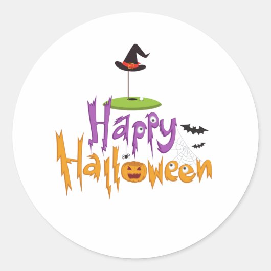 Golf Halloween mit Golfflagge auf Grün mit Hut Runder Aufkleber (Vorderseite)