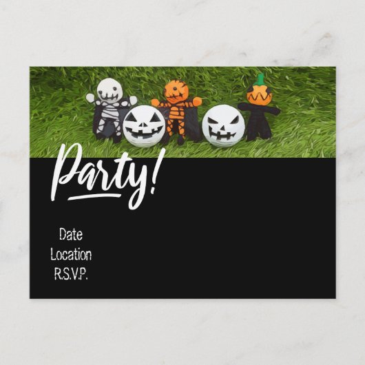 Golf Halloween-Party Einladung mit Monster Postc Postkarte (Vorderseite)