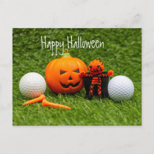 Golf Halloween Tag mit Golfkuchenkürbis Geist Postkarte