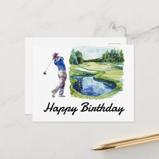 Golf Happy Birthday Golfer Golfing Postkarte (Vorderseite/Rückseite Beispiel)