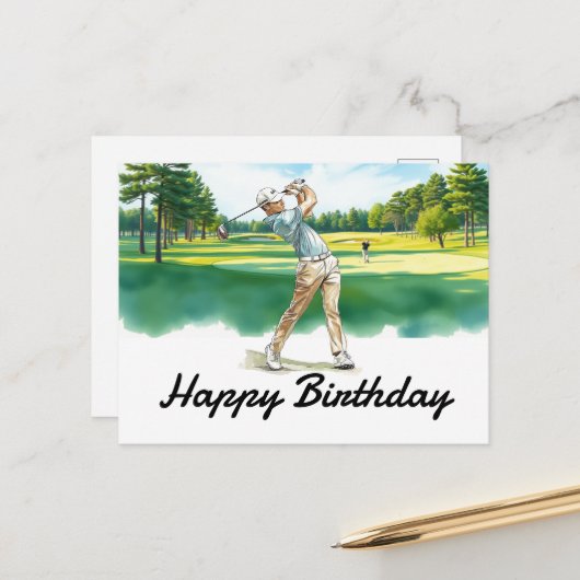 Golf Happy Birthday Golfer Golfing Postkarte (Vorderseite/Rückseite Beispiel)