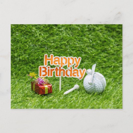 Golf Happy Birthday mit Golf Ball Tee und Geschenk Postkarte (Vorderseite)