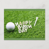 Golf Happy Birthday mit Golfball und Abschlag Postkarte (Vorderseite)