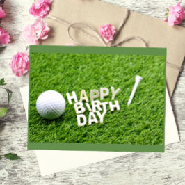 Golf Happy Birthday mit Golfball und Abschlag Postkarte