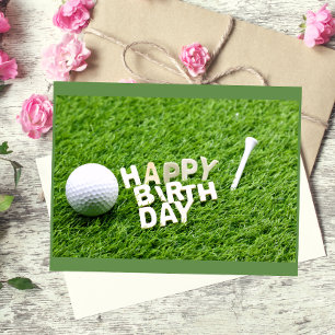 Golf Happy Birthday mit Golfball und Abschlag Postkarte