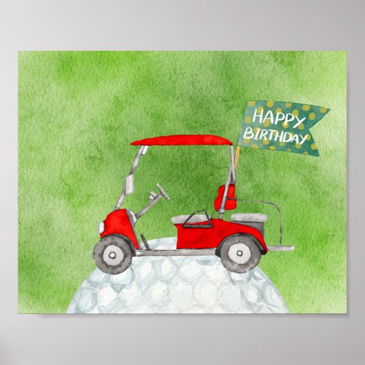 Golf Happy Birthday mit Golfwagen Aquarell Poster (Vorne)