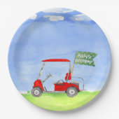 Golf Happy Birthday mit Golfwagen Packpapier Pappteller (Vorderseite)