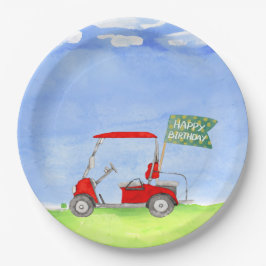 Golf Happy Birthday mit Golfwagen Packpapier Pappteller
