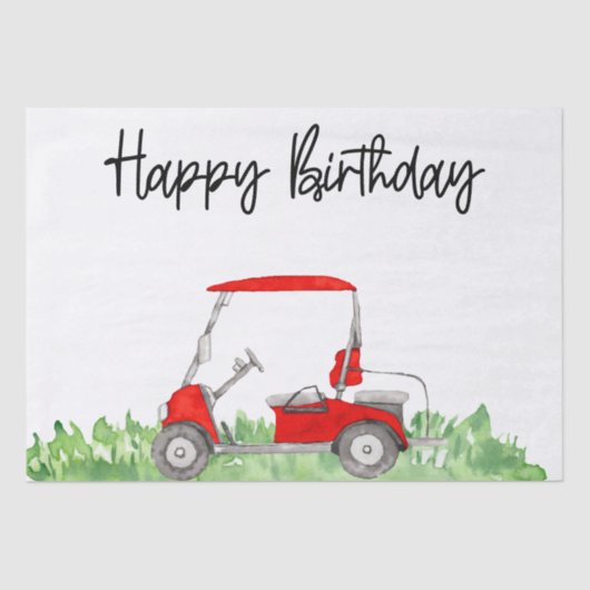 Golf Happy Birthday mit Golfwagen Wrapping Pape Seidenpapier (Vorderseite)