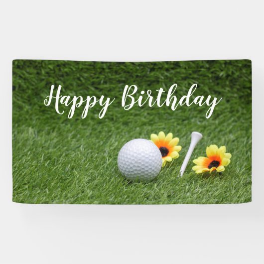 Golf Happy Geburtstag mit Golfball auf Grün Banner (Horizontal)